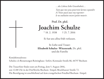 Traueranzeige von Joachim Schulze von Süddeutsche Zeitung