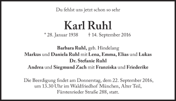 Traueranzeige von Karl Ruhl von Süddeutsche Zeitung