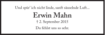 Traueranzeige von Erwin Mahn von Süddeutsche Zeitung