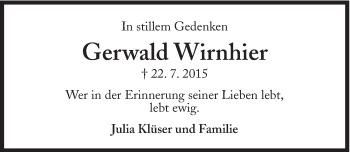 Traueranzeige von Gerwald Wirnhier von Süddeutsche Zeitung