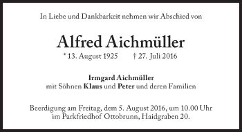 Traueranzeige von Alfred Aichmüller von Süddeutsche Zeitung