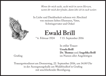 Traueranzeige von Ewald Brill von Süddeutsche Zeitung