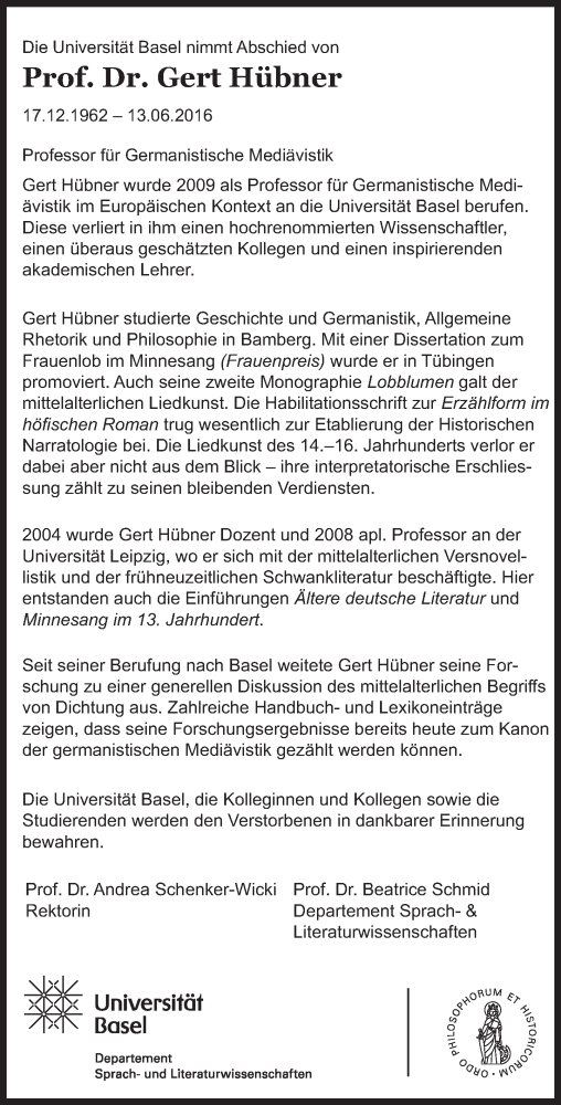  Traueranzeige für Gert Hübner vom 09.07.2016 aus Süddeutsche Zeitung