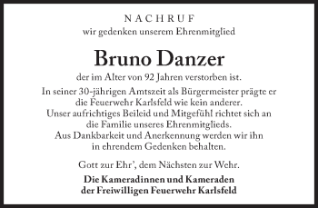 Traueranzeige von Bruno Danzer von Süddeutsche Zeitung