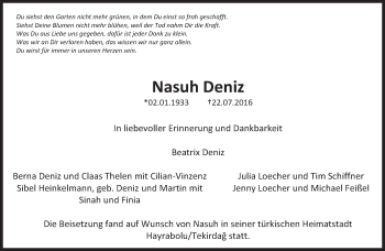 Traueranzeige von Nasuh Deniz von Süddeutsche Zeitung