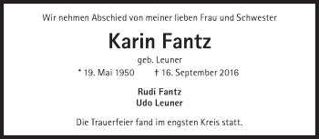 Traueranzeige von Karin Fantz von Süddeutsche Zeitung