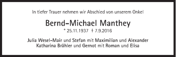 Traueranzeige von Bernd-Michael Manthey von Süddeutsche Zeitung