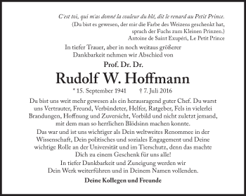 Traueranzeige von Rudolf W. Hoffmann von Süddeutsche Zeitung