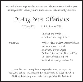 Traueranzeige von Peter Offerhaus von Süddeutsche Zeitung