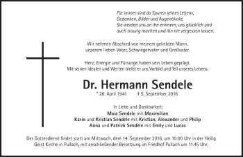 Traueranzeige von Hermann Sendele von Süddeutsche Zeitung