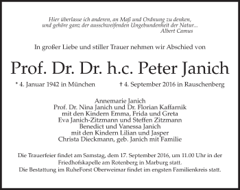 Traueranzeige von Peter Janich von Süddeutsche Zeitung