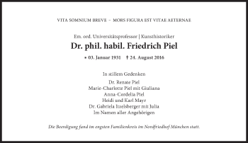 Traueranzeige von Friedrich Piel von Süddeutsche Zeitung