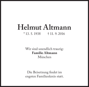 Traueranzeige von Helmut Altmann von Süddeutsche Zeitung