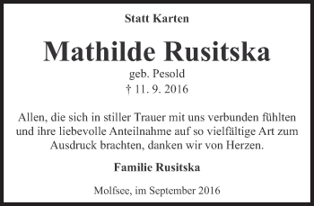 Traueranzeige von Mathilde Rusitska von Süddeutsche Zeitung