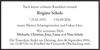 Traueranzeige von Brigitte Scholz von Süddeutsche Zeitung