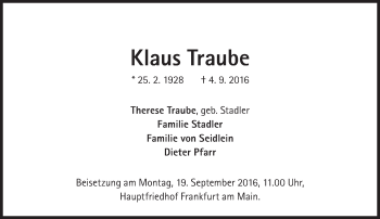 Traueranzeige von Klaus Traube von Süddeutsche Zeitung