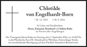Traueranzeige von Chlotilde von Engelhardt-Born von Süddeutsche Zeitung