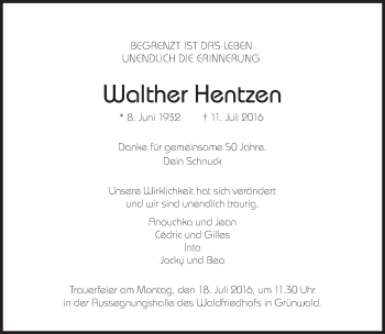 Traueranzeige von Walther Hentzen von Süddeutsche Zeitung