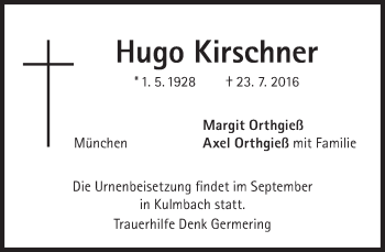 Traueranzeige von Hugo Kirschner von Süddeutsche Zeitung