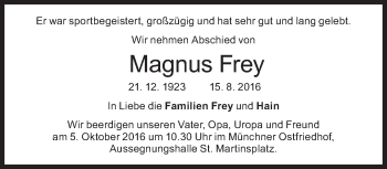 Traueranzeige von Magnus Frey von Süddeutsche Zeitung