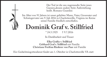 Traueranzeige von Dominik Graf von Stillfried von Süddeutsche Zeitung