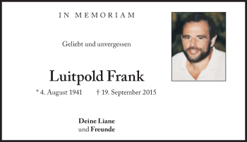Traueranzeige von Luitpold Frank von Süddeutsche Zeitung