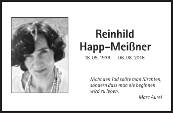 Traueranzeige von Reinhild Happ-Meißner von Süddeutsche Zeitung