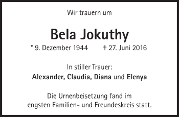 Traueranzeige von Bela Jokuthy von Süddeutsche Zeitung