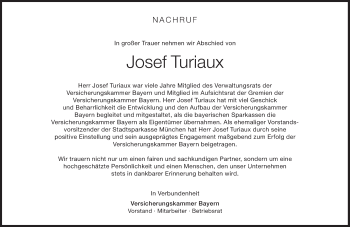 Traueranzeige von Josef Turiaux von Süddeutsche Zeitung