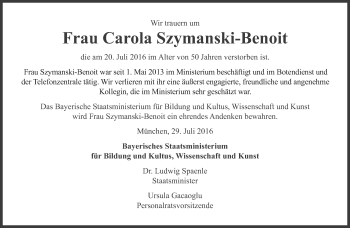 Traueranzeige von Carola Szymanski-Benoit von Süddeutsche Zeitung