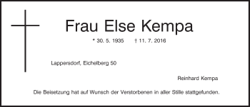 Traueranzeige von Else Kempa von Süddeutsche Zeitung