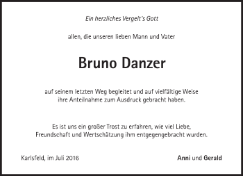 Traueranzeige von Bruno Danzer von Süddeutsche Zeitung