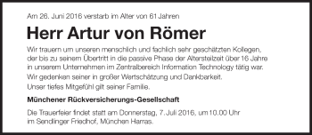 Traueranzeige von Artur  von Römer von Süddeutsche Zeitung