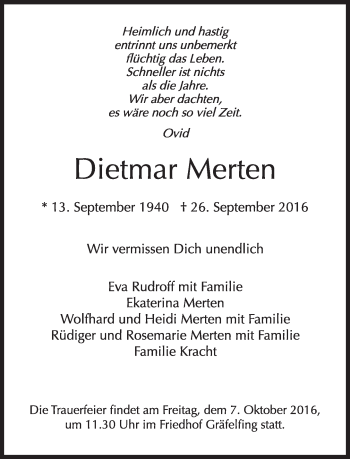 Traueranzeige von Dietmar Merten von Süddeutsche Zeitung