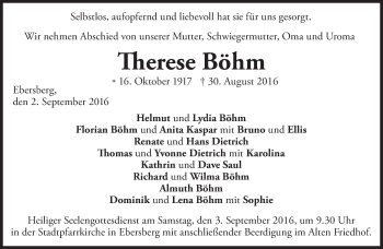Traueranzeige von Therese Böhm von Süddeutsche Zeitung