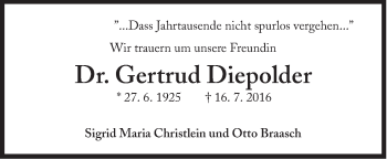 Traueranzeige von Gertrud Diepolder von Süddeutsche Zeitung