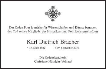 Traueranzeige von Karl Dietrich Bracher von Süddeutsche Zeitung
