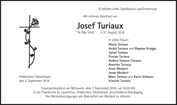 Traueranzeige von Josef Turiaux von Süddeutsche Zeitung
