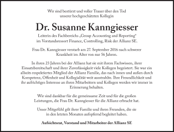 Traueranzeige von Susanne Kanngiesser von Süddeutsche Zeitung