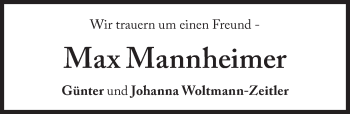 Traueranzeige von Max Mannheimer von Süddeutsche Zeitung