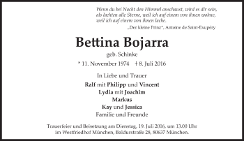Traueranzeige von Bettina Bojarra von Süddeutsche Zeitung
