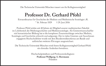 Traueranzeige von Gerhard Pfohl von Süddeutsche Zeitung