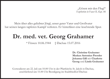 Traueranzeige von Georg Grahamer von Süddeutsche Zeitung