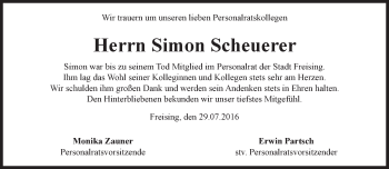 Traueranzeige von Simon Scheuerer von Süddeutsche Zeitung