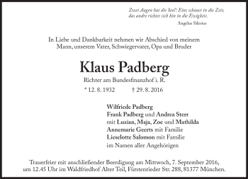 Traueranzeige von Klaus Padberg von Süddeutsche Zeitung