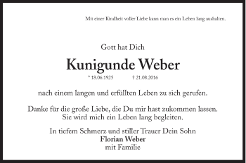Traueranzeige von Kunigunde Weber von Süddeutsche Zeitung