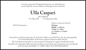 Traueranzeige von Ulla Caspari von Süddeutsche Zeitung