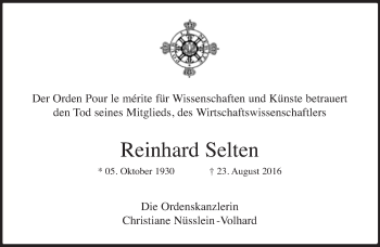 Traueranzeige von Reinhard Selten von Süddeutsche Zeitung