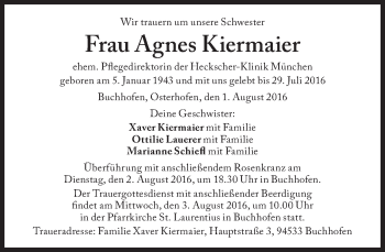 Traueranzeige von Agnes Kiermaier von Süddeutsche Zeitung