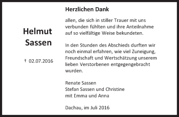 Traueranzeige von Helmut Sassen von Süddeutsche Zeitung